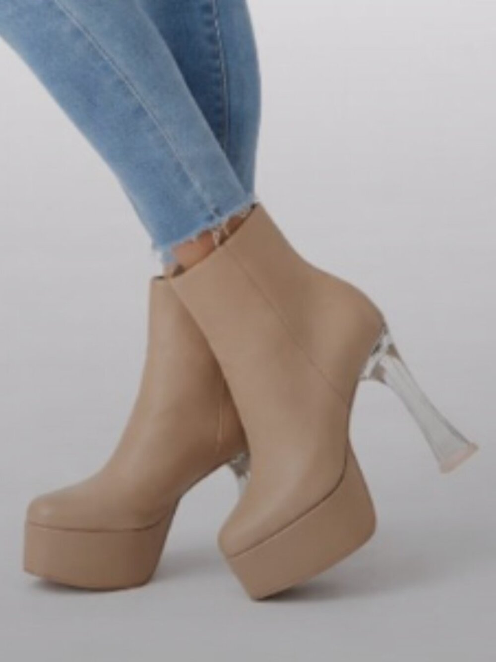 Black Suede Studio Ankle Boots Nude 5” Heel Acrylic EU 38 / US 8 /1.5” Platform
